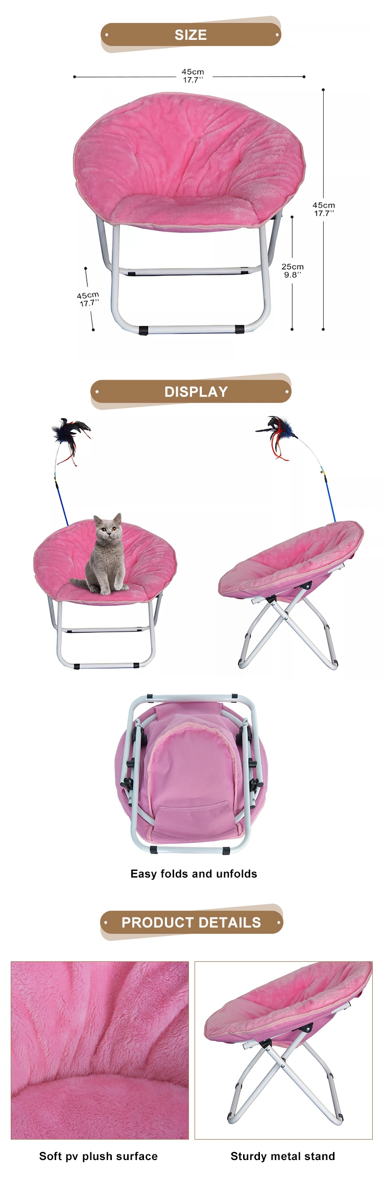 OEM Steel Frame Oxford Fabric Foldable Folding S Luxury Round Bed Raised Pet Cot Bed for Cat Dog